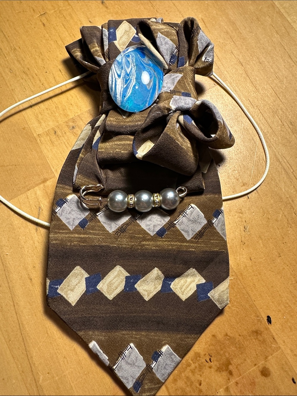 Croft and Barrow Brown Geometric Necklace Tie with Blue Accent